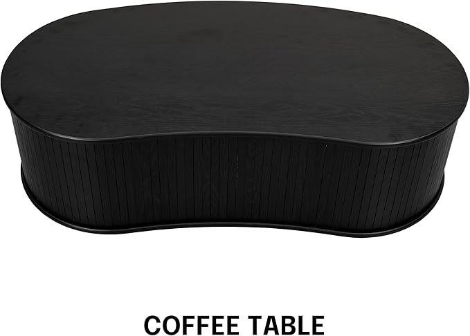 NTC Ripple Coffee Table Modern Oval Wooden Center Table with Vertical Groove Design Stylish Living Room Decor Contemporary Minimalist Style for Home and Office Effortless Assembly - Burnt Black