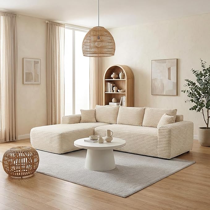 Compressed Modular Sectional Sofa L Shaped Flexible Cloud Boneless Couch for Living Room 3 Seat Upholstered Sofa with Chaise Lounge Deep Seat No Assembly Required Cream White