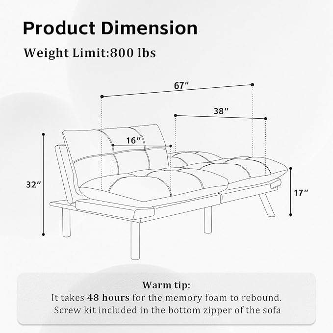 67” Velvet Futon Sofa Bed Convertible Small Upholstered Couch 2-Seat Loveseat Sleeper with Adjustable Backrest and Armrest for Small Space ApartmentGaming RoomOffice(Green)