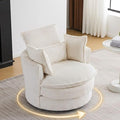 Karl home Swivel Barrel Chair-Corduroy360 Degree Modern Lounge Armchair ChairComfy Round Accent Single Sofa Chair with 3 Pillows for Living RoomBedroomLoungeHotelBeige