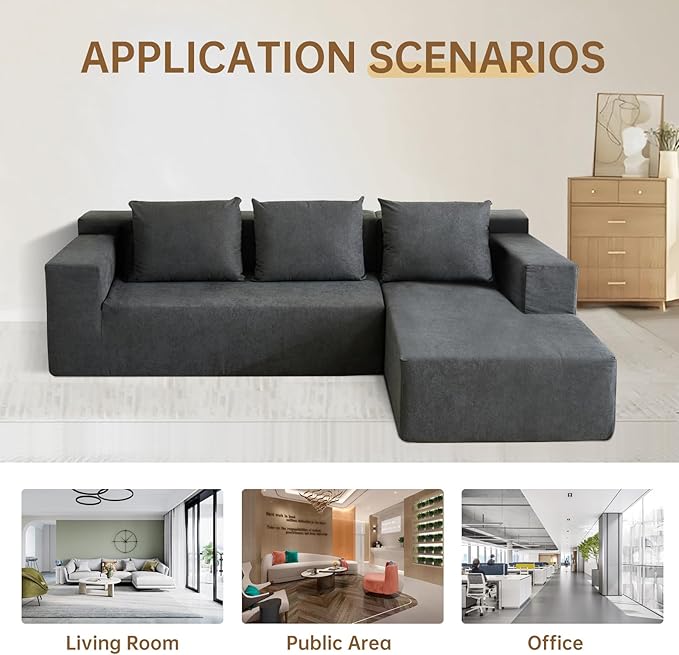 ANONER 103” Cloud Sectional Sofa L-Shaped Boneless Couch Modern Minimalist Modular Free Combination Foam Sofa with Deep Seat for Living Room No Assembly Required Dark Grey