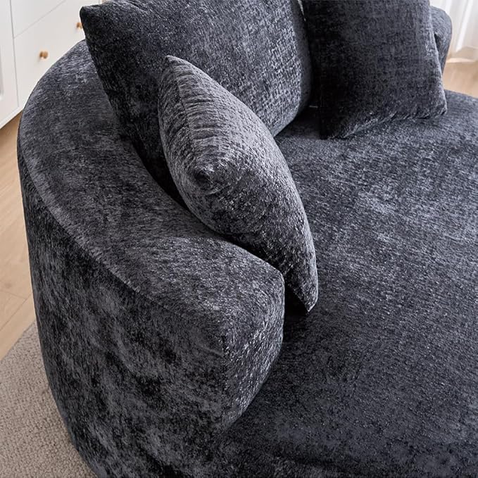 KEIKI Oversized 360 Degree Swivel Chair Large Barrel Chairs Upholstered Round Swivel Chair Chenille Single Sofa Armchair Sleeper Chair for Living Room Lounge Black