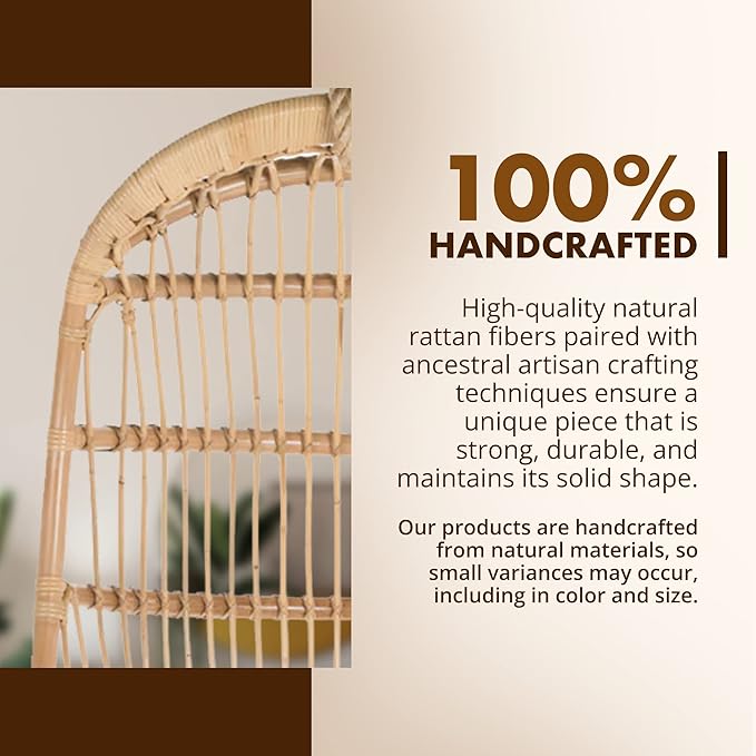 KOUBOO Hanging Rattan Swing Chair with Seat Cushion Handwoven Natural Rattan Chair Coastal Home Decor Furniture for Bedroom Living Room &amp Sun Room Natural