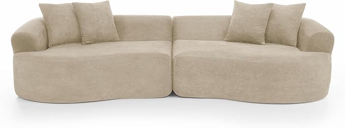 DEINPPA Oversized Modular Couch with 4 Pillows 4-Seater Curved Cloud Sofa Chenille Upholstered Comfy Couch for Living Room Apartment Office No Assembly Needed-Light Brown