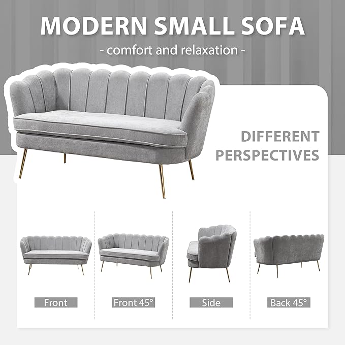 Aoiy &amp Wifon 59 W Comfy Small Loveseat for Small Spaces Upholstered 2-Seat Settee Loveseat with Metal Legs Chenille Gray