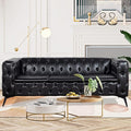 Black Couches for Living Room Modern Tufted Chesterfield Sofa Deep Seat Comfy Faux Leather Sofa Tight Pleated Rolled Arms 85” 3 Seater Sofas for Bedroom Office