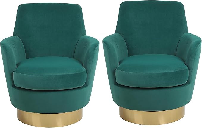 Set of 2 Swivel Accent Chair Modern Velvet American Design Swivel Round Barrel Chairs Upholstered Cozy Style for Living Room Bedroom Home Office (Velvet Emerald 2-Pack)
