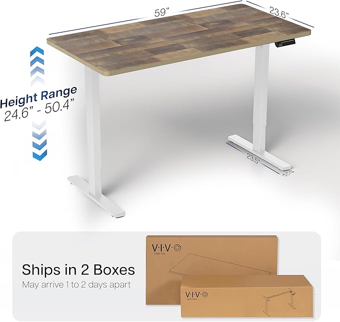 VIVO Electric 60 x 24 in Dual Motor Sit Stand Desk Memory Height Adjustment 2B Series Reclaimed Wood Top White Frame DESK-KIT-2W6P