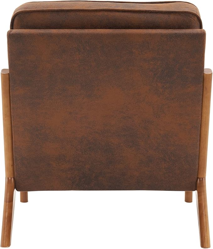 i-POOK Accent Chair Mid-Century Linen Fabric Upholstered Armchair with Pillow and Back Cushion Comfy Single Sofa Chair with Solid Wood Legs Reading Chair for Living Room Bedroom Office Orange
