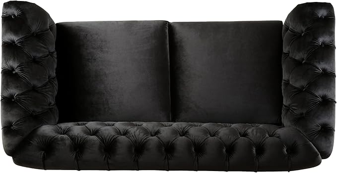 LUMISOL 59 Chesterfield Loveseat with Rolled Arms Modern Velvet Sofa 2-Seater Tufted Couch with Nailhead and Solid Wood Legs for Living Room Bedroom Office Black