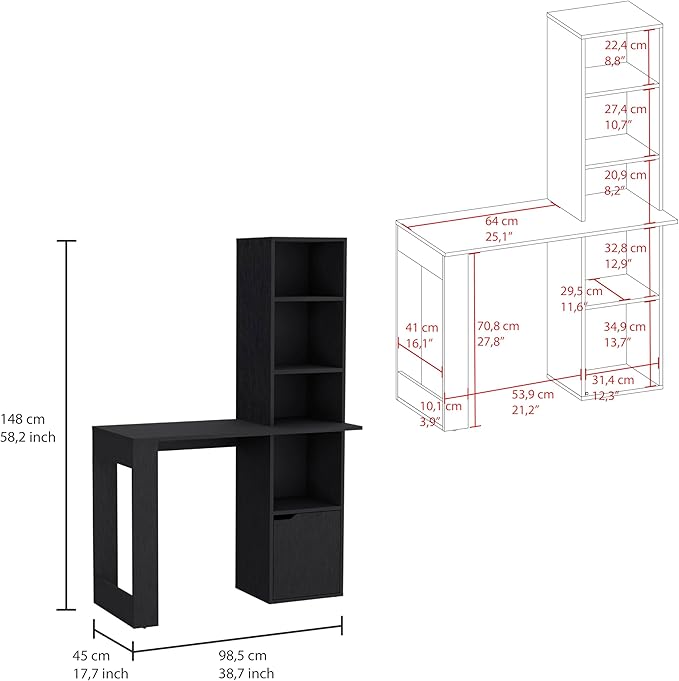 Computer Desk Home Office Desk Computer Desk with 1-Cabinet and 4-Tier Bookcase for Study and Home Office