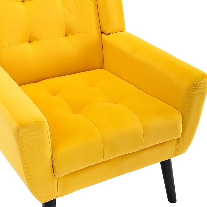 Modern Velvet Accent Chair/Living Room Chair/Arm Chair/Lounge Chair with Solid Wood LegsSuitable for Clubs Living Rooms Offices Balconies (Yellow)