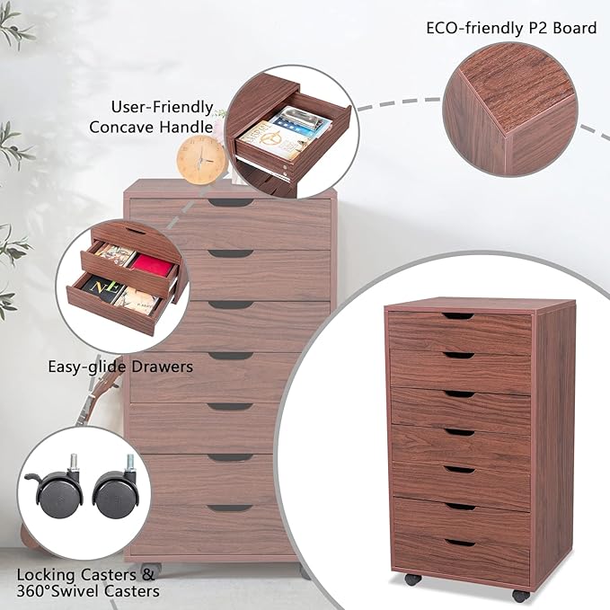 Wooden Filing Cabinet 7/6/5 Drawers MDF Dark Walnut Color/Gray/White for Home Office Furniture Filing Cabinet (Color : 5-Drawer Dark Walnut) (5 drawer Dark Walnut)