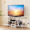 White TV Stand Bedroom with Power Outlets Small Entertainment Center Stand with Open Storage Shelves for TVs up to 50 Inch Wood TV Media Console Table with for Living Room Bedroom