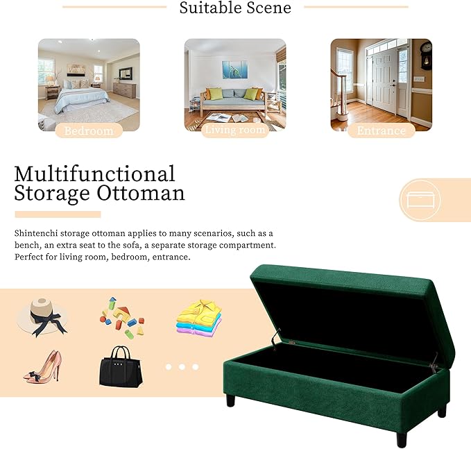 Shintenchi Modern Rectangular Ottoman with Storage Storage Ottoman for Sectional Sofa Extra Sofa Seats Couch for Living Room