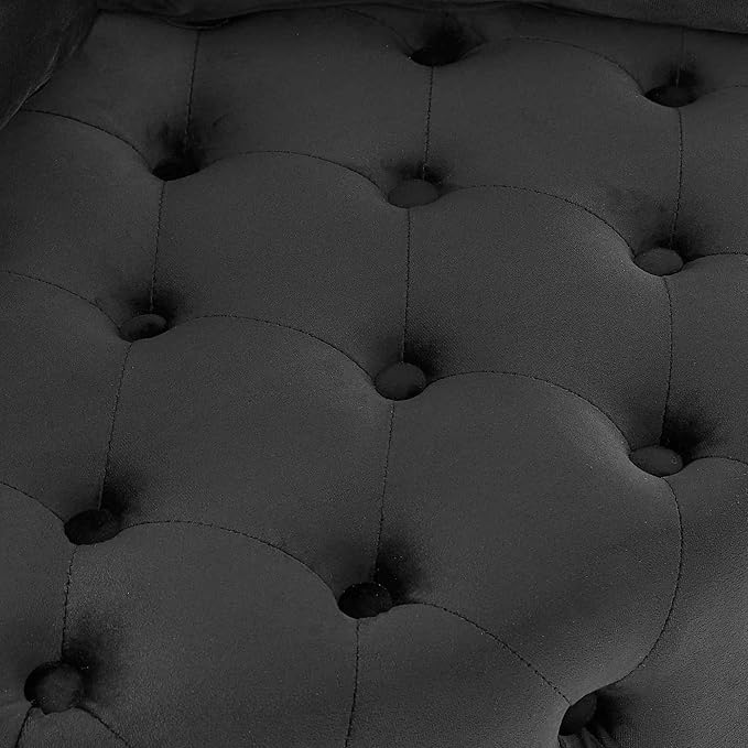 Velvet Upholstered Swivel Chair for Living Room with Button Tufted Design and Movable Wheels Including 3 Pillows Black