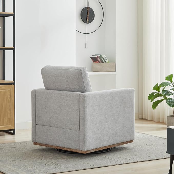 360° Swivel Accent Chair Square Modern Comfy Chair with Metal Base &amp Thicked Cushion Upholstered Lounge Reading Armchair Cloud Sofa Chairs for Living Room Bedroom Office(Chenille Light Gray)