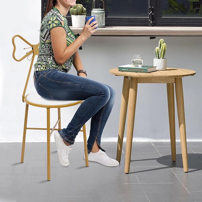 Modern Vanity Chair StoolCute Makeup Chair w/Butterfly BackrestGirl's Stool Ottoman BenchMetal Bench Legs Gold Dining ChairBow Knot Design Seat for Bedroom Living Room (White Velvet)
