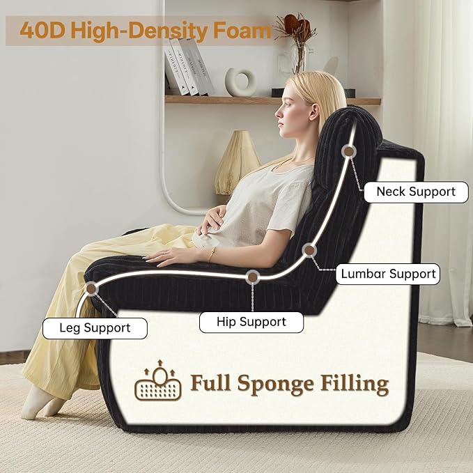 82'' Boneless Corduroy Loveseat Sofa for Living Room Oversized Cloud 2-Seater Couch with Deep Seat Black Corduroy Couches Compressed Sofa in a Box for Living RoomNo Assembly Couch