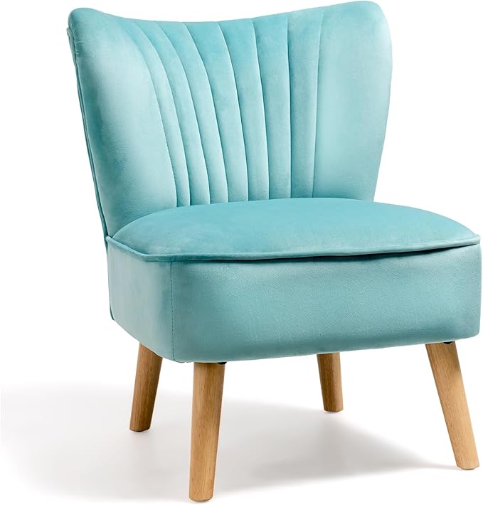 KOMFOTT Velvet Accent Chair Modern Armless Sofa Chair with Solid Rubber Wood Legs Wingback Leisure Chair with Thick Cushion Upholstered Side Chair for Living Room Bedroom Turquoise