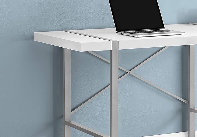 Computer Desk Home Office Laptop 48 l Work White Laminate Grey Metal Contemporary Modern TL384