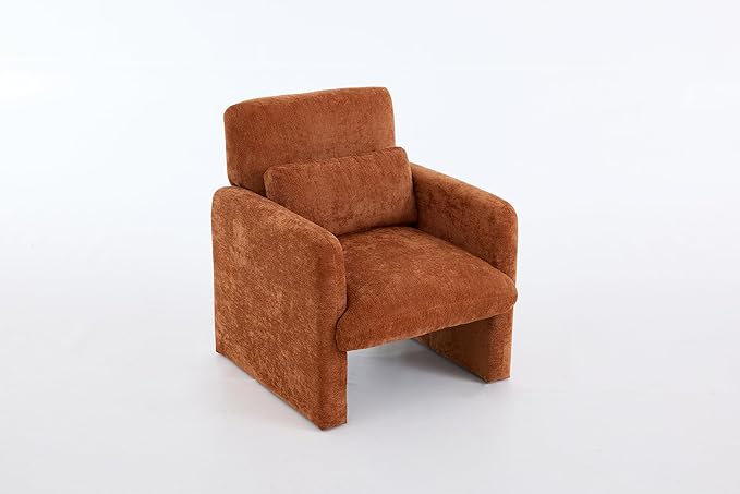GDFStudio 30 Modern Accent Chair Upgrade Leisure Boucle Upholstered Armchair with Straight Arms and Waist Pillow Comfy Single Sofa Chair for Living Room Bedroom Office Apartment Orange