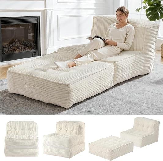 Folding Sofa Bed 5-in-1 Convertible Sleeper Reading Chair Corduroy Futon Sofa Bed Foldable Mattress with Back Support Portable Fold Out Chair Bed Comfy Floor Lounge for Living Room Bedroom