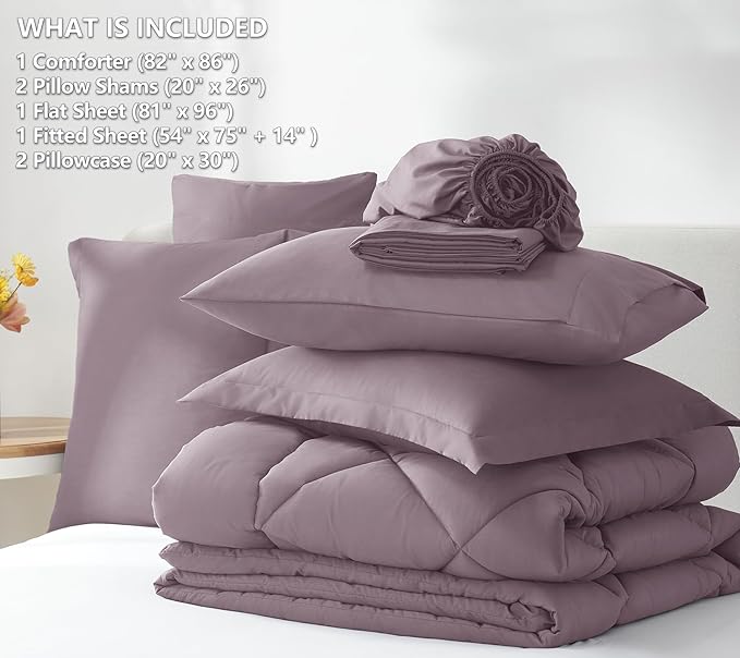 CozyLux Full Size Comforter Sets Dusty Purple - 7 Pieces Bed in a Bag Full Soft Bed Set for All Seasons Bedding Set with Down Alternative Comforter Sheets Pillowcases &amp Shams Grayish Purple