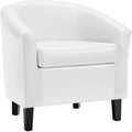 Topeakmart Faux Leather Club Chair Modern Accent Chair and Cozy Barrel Chair with Sturdy Wood Legs for Living Room Bedroom Reception Room White