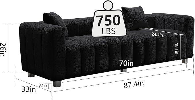 87.4'' Modern Bubble Couch with 2 Pillows Premium Boucle Sofa 3 Seater Couch Fluffy Loveseat Marshmallow Sofa with Density Foam Cushions for Living Room/BedroomHome/Office (Black 3 seater)