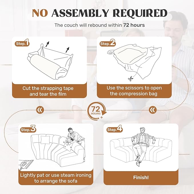 2PCS 1/8 Round Modular Sectional Sofa 2 Seater Modern Curved Cloud Couch Modules Convertible Boneless Couches for Living Room No Assembly Required White