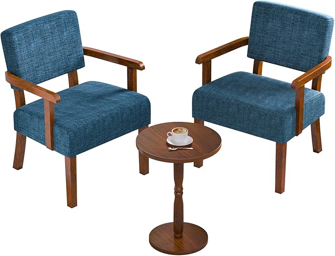 Accent Chair Set of 2 with Table Living Room Chairs with Soft Seat and Armrests for Living Room Bedroom Reading Room Waiting Room Lake Blue (AC01)