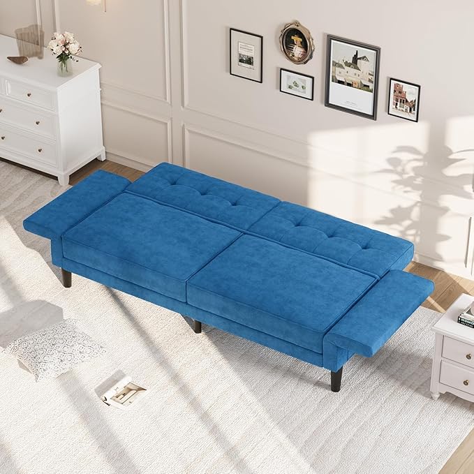 GarveeHome 89 Futon Sofa Bed Convertible Sleeper Sofa with Adjustable Backrest &amp Armrest Modern Futon Couch Bed Loveseat Sleeper for Living Room Bedroom Apartments Blue