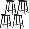 Maven Lane Luna Counter Stool Set of 4 – 26 Inch Round Stools with Footrest – Black Solid Wood – Space-Saving Design for Kitchen Counters &amp Islands Ideal for Apartments Dorms &amp Compact Livin