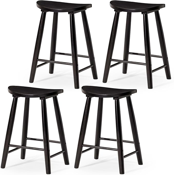 Maven Lane Luna Counter Stool Set of 4 – 26 Inch Round Stools with Footrest – Black Solid Wood – Space-Saving Design for Kitchen Counters &amp Islands Ideal for Apartments Dorms &amp Compact Livin