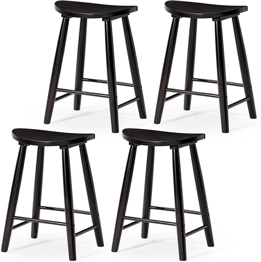 Maven Lane Luna Counter Stool Set of 4 – 26 Inch Round Stools with Footrest – Black Solid Wood – Space-Saving Design for Kitchen Counters &amp Islands Ideal for Apartments Dorms &amp Compact Livin