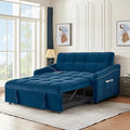 Antetek 3 in 1 Sleeper Sofa Couch Bed with USB &amp Type C Port 52 Small Modern Convertible Tufted Velvet Loveseat Sofa w/Pull Out Bed for Living Room Small Space Apartment Blue