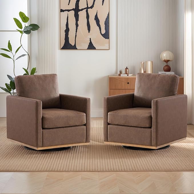 Mlmh &amp Kngwa 30.7 Swivel Accent Chairs Set of 2 Upholstered Accent Chair Modern Faux Leather Swivel Chair for Living Room Bedroom Coffee