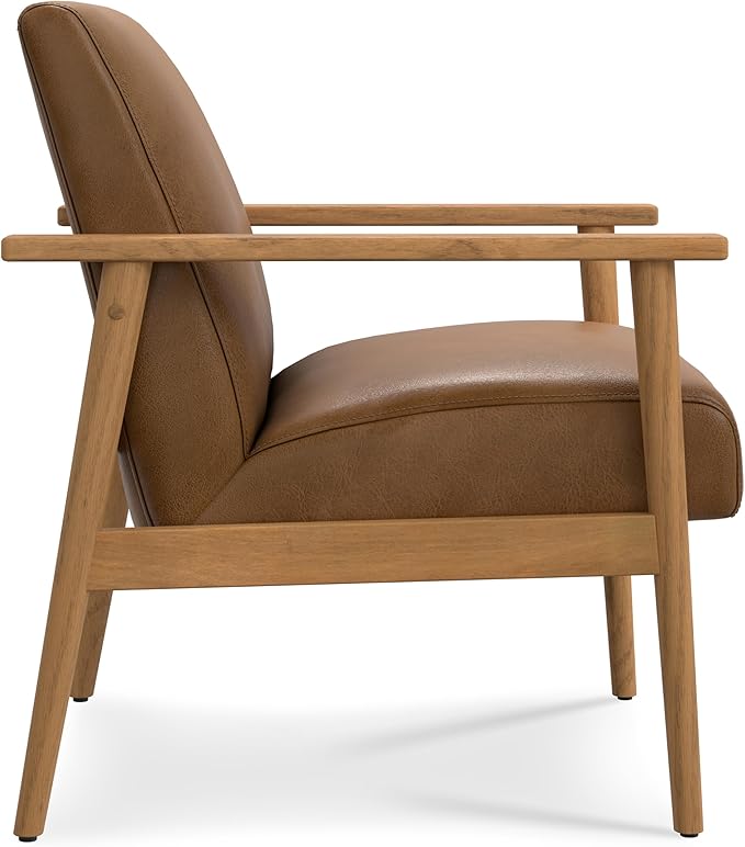 SIMPLIHOME Paloma Accent Chair - 22 inch Wide Upholstered Genuine Leather Contemporary Arm Chair with Solid Wood Frame in Caramel Brown for Living Room or Bedroom Seating Fully Assembled