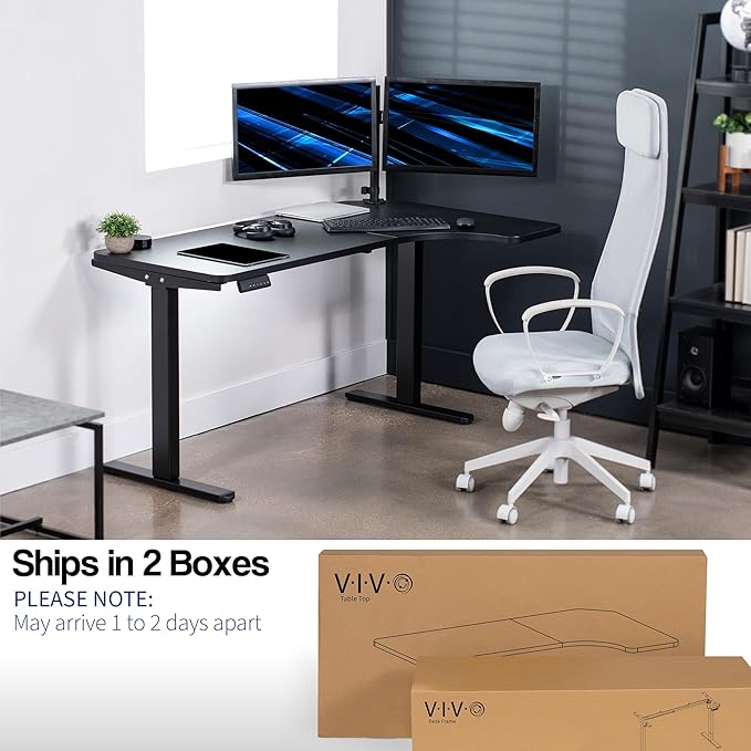 VIVO Electric Corner 58 x 35 in Dual Motor L Shape Motorized Stand Up Desk Memory Height Adjustment Reversible Black Top Black Frame DESK-KIT-E2RB
