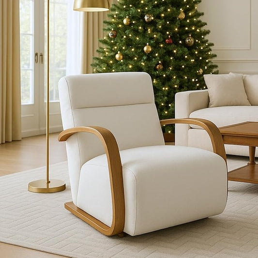 Swivel Accent Living Room Chair Upholstered Single Sofa Chair Chenille Armchair with Solid Metal Base Comfy Reading Side Chair for Bedroom Home Office Reception Corner Beige Chenille
