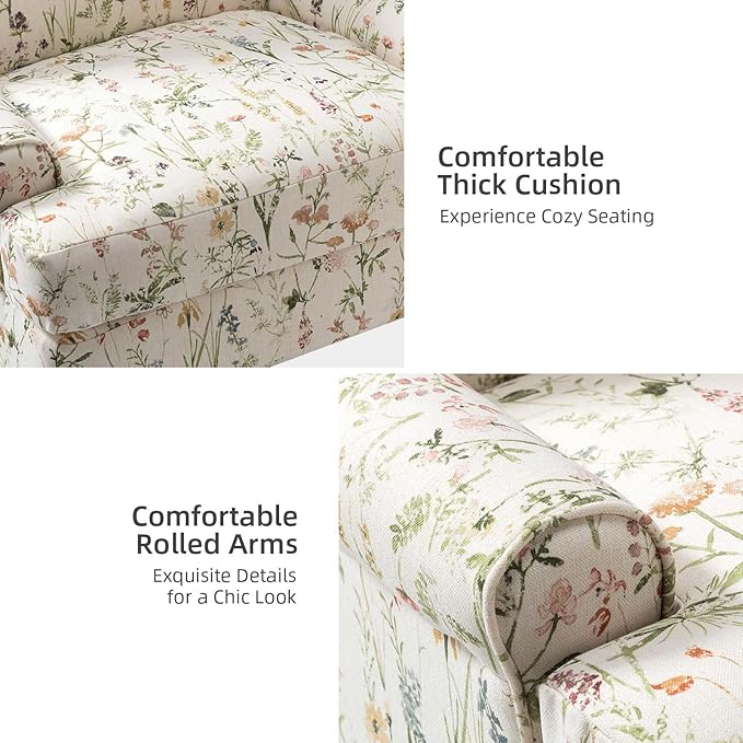 HULALA HOME Accent Chair with Solid Legs &amp Removable Cushion Floral Comfy Upholstered Armchair Leisure Single Sofa Chair for Living Room/Bedroom Spring