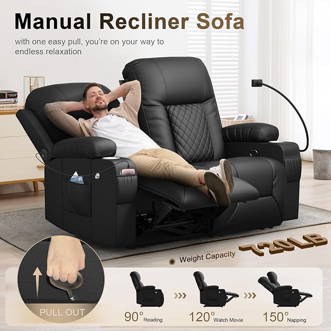 YONISEE Loveseat Recliner Loveseat Recliner Sofa with Storage Recliner Chair with USB Ports 2 Cell Phone Holders Cup Holder Loveseat Couch for Living Room Home Theater Seating