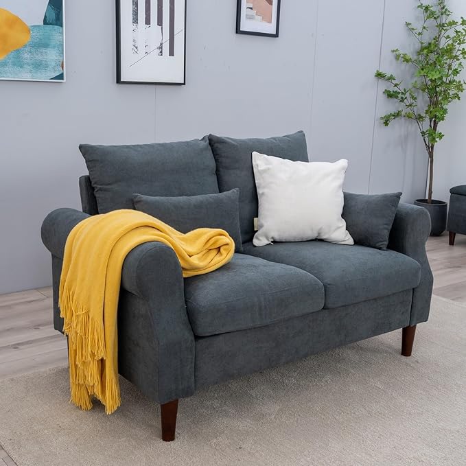 Panana Convertible Sectional Sofa CouchL-Shaped 2 or 3-Seat Sofa Sectional with Reversible Ottoman for Small Living Room Apartment (Gray Linen Fabric 2 Seater ONLY - Scroll arms)