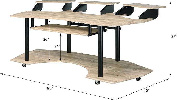 Home Office Desks Versatile Design Music Recording Studio Desk Modern Wooden 4-Shelf Music Recording Studio Black Oak Desk Office Desk with Storage for Living Room/Home Office/Study Room (Oak)