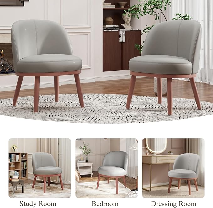 Accent Chair Mid-Century Modern Chair PU Leather Upholstered Armless Chair Set of 2 Suitable for Living Room Bedroom BalconyLight Gray