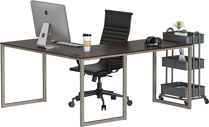 SHW Mission 55 x 60 Inches L-Shape Home Office Computer Desk Espresso