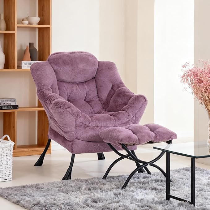 Lazy Chair with Ottoman Modern Accent Chair Contemporary Lounge Leisure Sofa Chair with Armrests Reading Chair and Folding Footstool Set for Living Room Bedroom Office