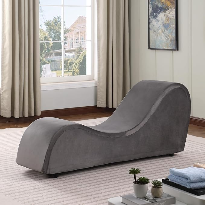 Grey Sofa Couch Chair 67 Large Chaise Lounge Chair with Velvet Removable Cover 500 Lbs Capacity Sturdy Ottoman Bench for Stretching Meditation Relaxation Practice