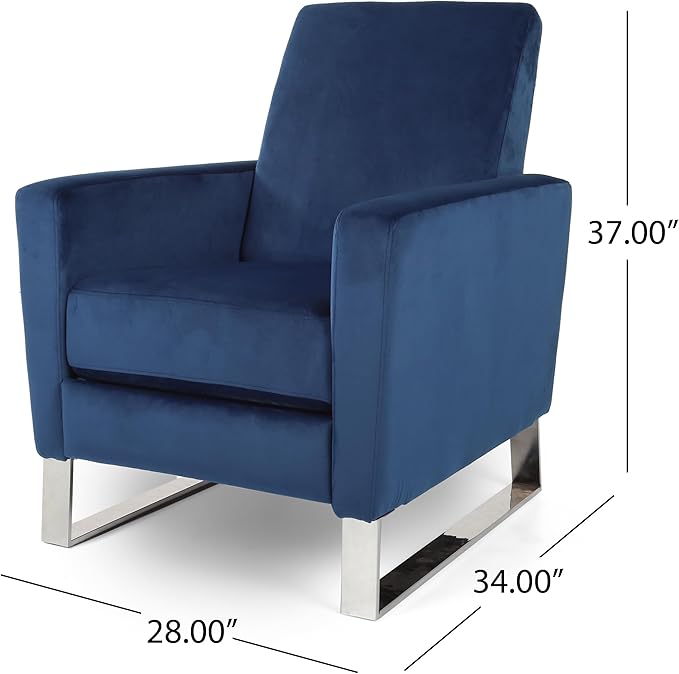 Mid-Century Fabric Rocker Recliner Chair Adjustable Single Recliner Sofa with Thicker Seat Cushion with Pocket for Living Room Bedroom Apartment (Blue)